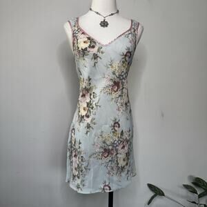 Vintage 80s Baby Blue Floral Slip Dress Babydoll Softgirl Indie Fairy Grunge L